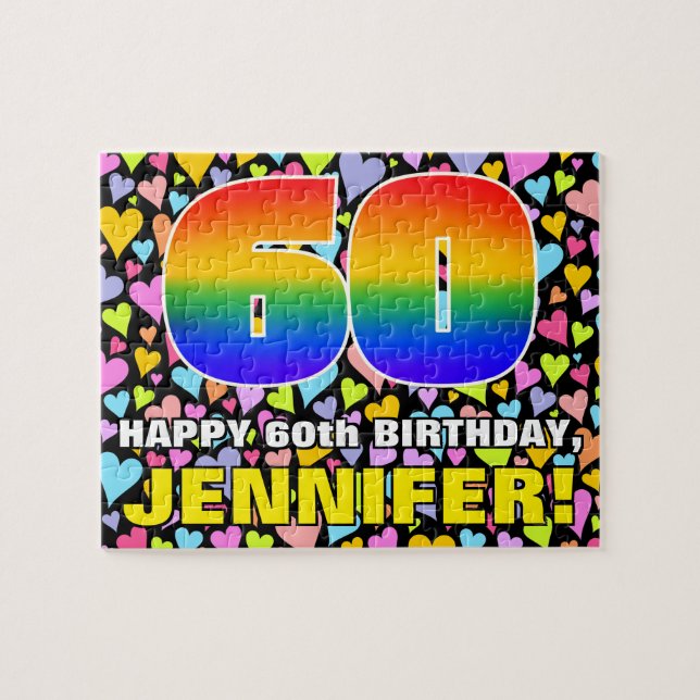 Puzzle 60e anniversaire — Formes de coeur amusantes et ai (Horizontal)