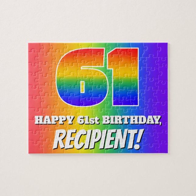Puzzle 61e anniversaire — Motif Rainbow multicolore "61" (Horizontal)