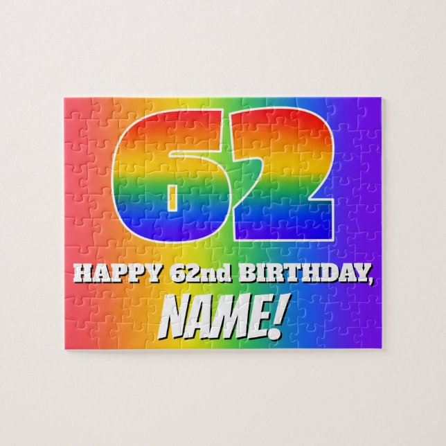 Puzzle 62e anniversaire — Motif Rainbow multicolore "62" (Horizontal)