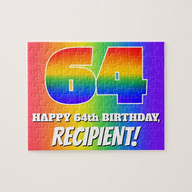 Puzzle 64e anniversaire — Motif Rainbow multicolore "64" (Horizontal)