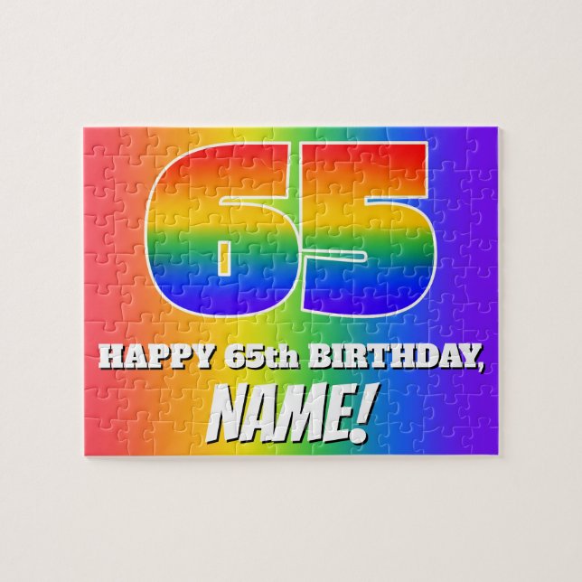 Puzzle 65e anniversaire — Motif Rainbow multicolore "65" (Horizontal)