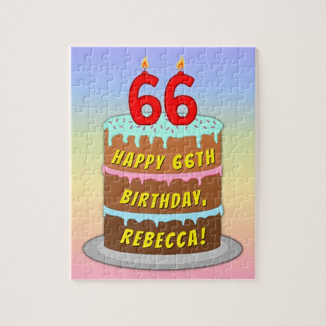 Puzzle 66e anniversaire : Fun Cake and Candles + Nom pers (Vertical)