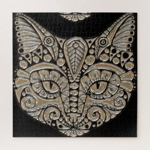 Puzzle 676 pièces d'art déco chat noir et or