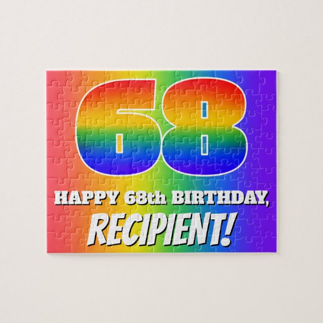 Puzzle 68e anniversaire — Motif Rainbow multicolore "68" (Horizontal)