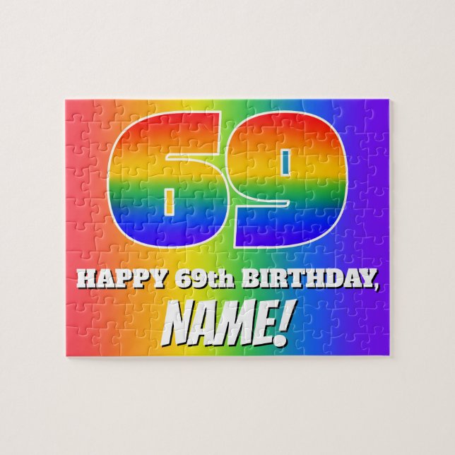 Puzzle 69e anniversaire — Motif Rainbow multicolore "69" (Horizontal)