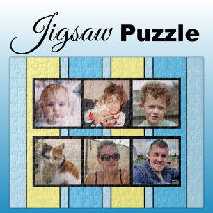 Puzzle 6 photo collage bleu jaune rayures