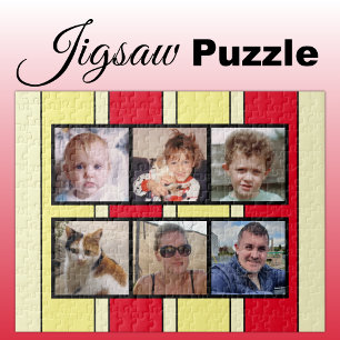 Puzzle 6 photo collage rouge rayures jaunes