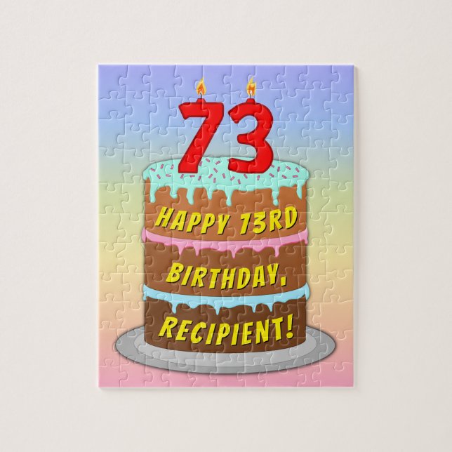 Puzzle 73e anniversaire : Fun Cake and Candles + Nom pers (Vertical)