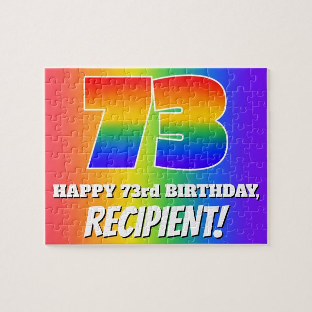 Puzzle 73e anniversaire — Motif Rainbow multicolore "73" (Horizontal)
