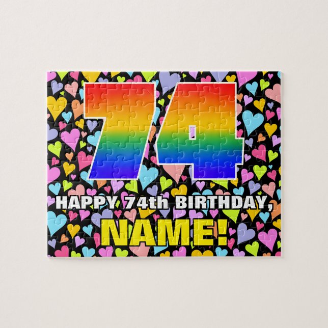 Puzzle 74e anniversaire — Formes de coeur amusantes et ai (Horizontal)