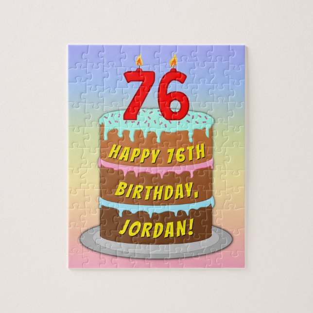 Puzzle 76e anniversaire : Fun Cake and Candles + Nom pers (Vertical)