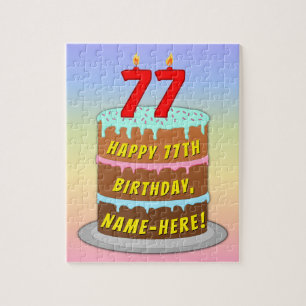 Puzzle 77e anniversaire : Fun Cake and Candles + Nom pers