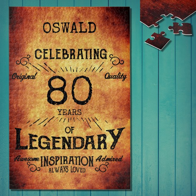 Puzzle 80e anniversaire Black Gold Légendaire Vintage (A personalized elegant 80th birthday vintage puzzle that is easy to customize but hard to complete!)