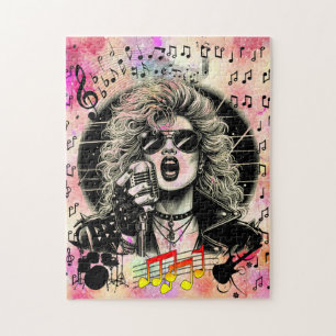 Puzzle 80s Rocker chick chick chanteuse encre