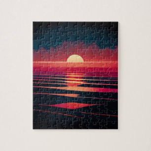 Puzzle 80s Synthwave Red Sea and Vintage Sunset