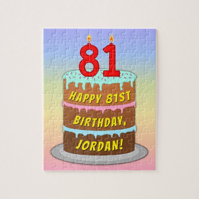 Puzzle 81e anniversaire : Fun Cake and Candles + Nom pers (Vertical)