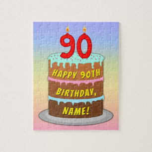 Puzzle 90e anniversaire : Fun Cake and Candles + Nom pers