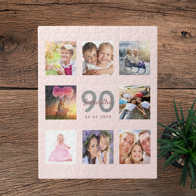 Puzzle 90e anniversaire sur mesure photo rose or rose (Créateur téléchargé)