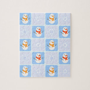 Puzzle À damiers hiver bonhomme de neige motif et flocons