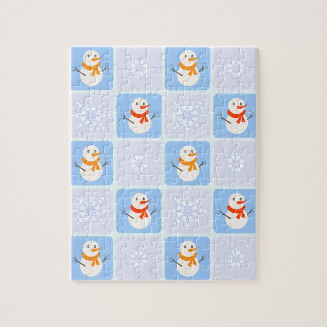 Puzzle À damiers hiver bonhomme de neige motif et flocons (Vertical)