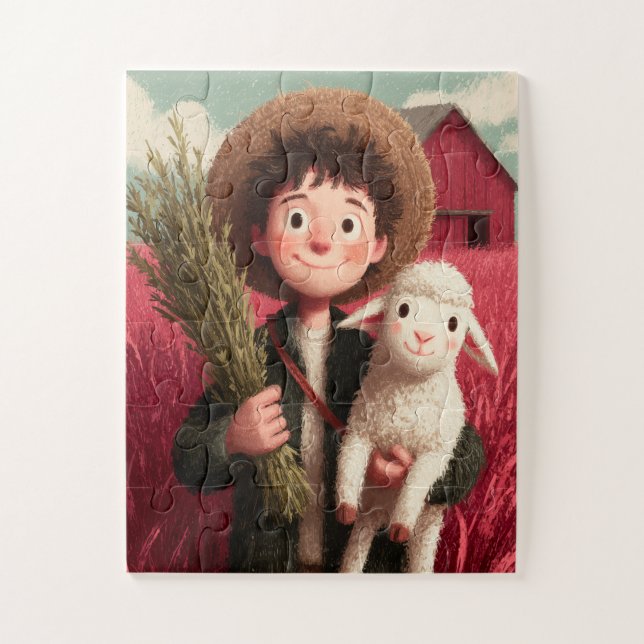 Puzzle A farm boy with his sheep friend by his side. (Vertical)