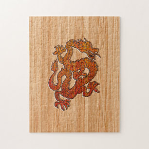 Puzzle A red Dragon on Bamboo like