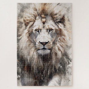 Puzzle à tête de lion de peinture d'encre