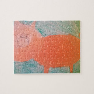 Puzzle #ABC Art par les enfants, porc rose orange