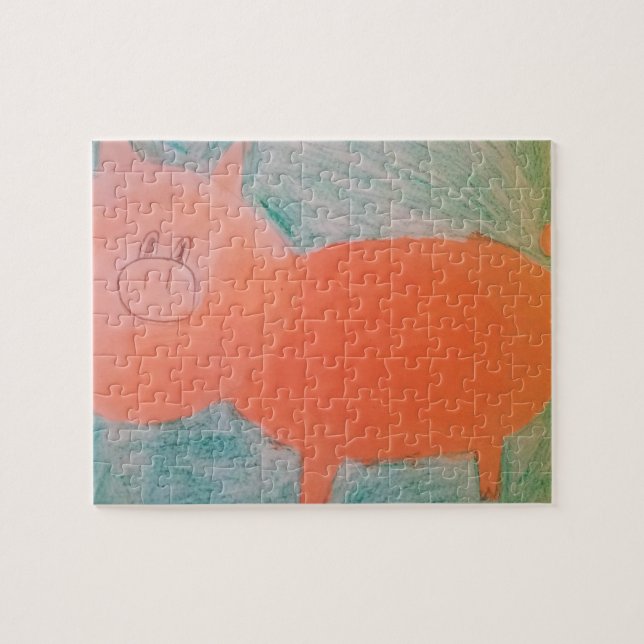 Puzzle #ABC Art par les enfants, porc rose orange (Horizontal)