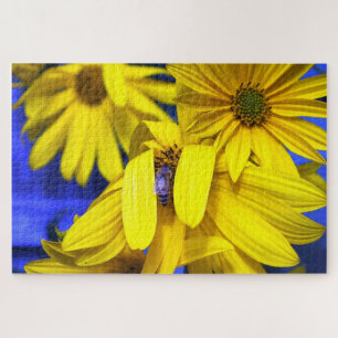 Puzzle Abeille bleu tournesol jaune