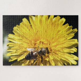 Puzzle Abeille de miel sur le pissenlit jaune photo macro