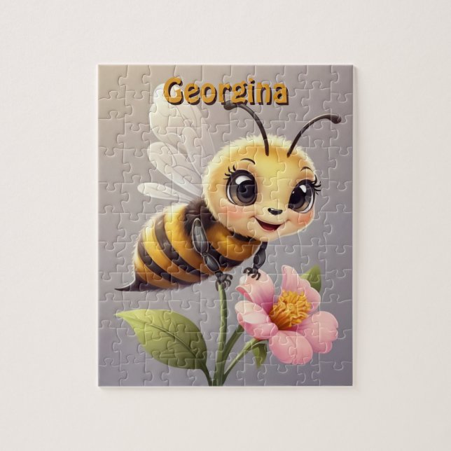 Puzzle Abeille mignonne sur fleur Personnalisé (Vertical)