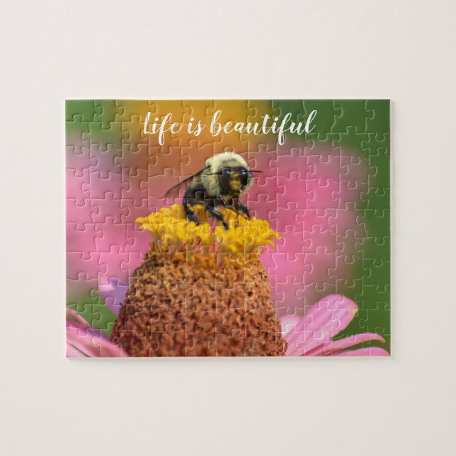 Puzzle Abeille sur la fleur de Zinnia (Horizontal)