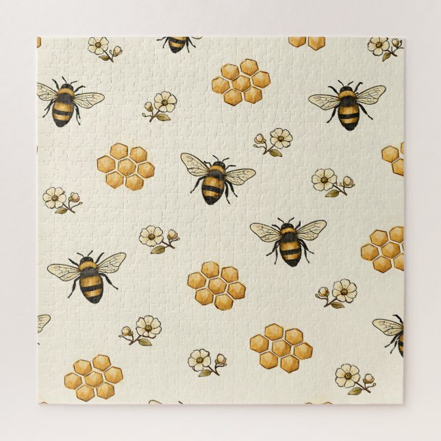 Puzzle Abeilles à Miel et Motif Sans Couture de Rayon de  (Vertical)