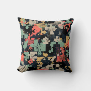 Puzzle Abstract: Creative Vintage Seamless. Throw Pillow