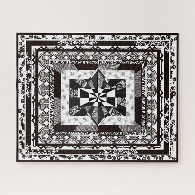 Puzzle Abstrait Art Challenging Black White Super Détail (Horizontal)