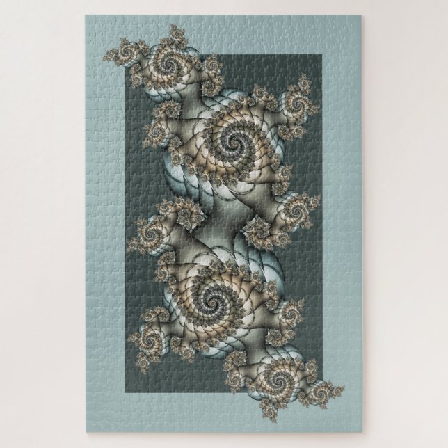 Puzzle Abstrait Beige clair Bleu Fractal Art Spirales (Vertical)