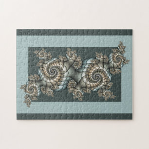 Puzzle Abstrait Beige clair Bleu Fractal Art Spirales