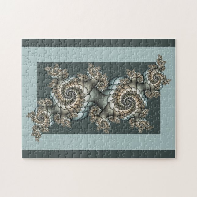 Puzzle Abstrait Beige clair Bleu Fractal Art Spirales (Horizontal)