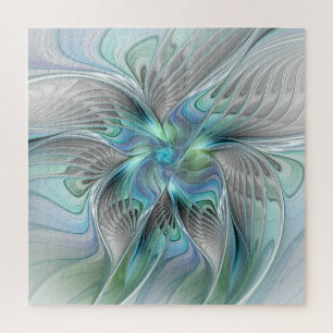 Puzzle Abstrait Bleu Vert Papillon Imaginaire Fractal Art