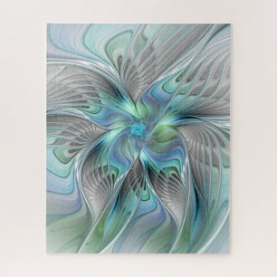 Puzzle Abstrait Bleu Vert Papillon Imaginaire Fractal Art