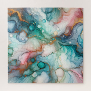 Puzzle Abstrait en rose, sarcelle, bleu et or