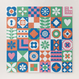 Puzzle Abstrait Floral Scandinavian Folk Motif