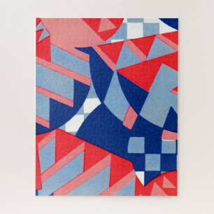 Puzzle abstrait imprimé blanc et bleu no 1