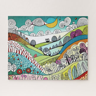 Puzzle Abstrait Nature Line Art Doodle de la campagne