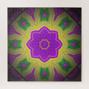 Puzzle Abstrait Psychédélique Mauve Jaune & Mandala Vert