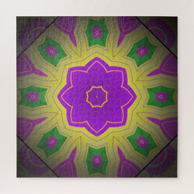 Puzzle Abstrait Psychédélique Mauve Jaune & Mandala Vert (Vertical)