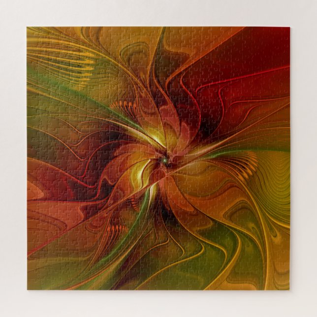 Puzzle Abstrait Rouge Orange Brown Vert Fractal Art Flowe (Vertical)