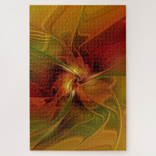 Puzzle Abstrait Rouge Orange Brown Vert Fractal Art Flowe