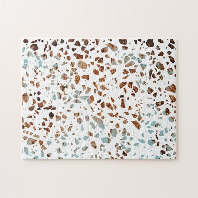 Puzzle Abstrait Terrazzo Mosaic rouille Brown & Motif ble (Horizontal)